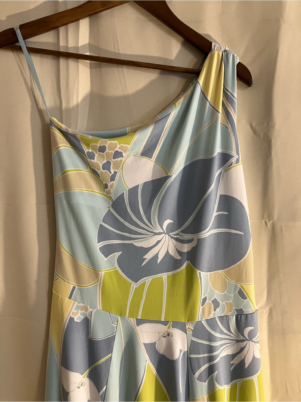 Tori Richard Blue, Lime & White One-Shoulder Floral Dress - Picture 5 of 7